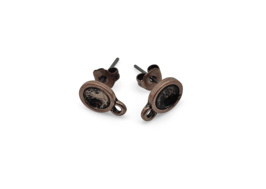 Ear stud with ring 11mm antique copper