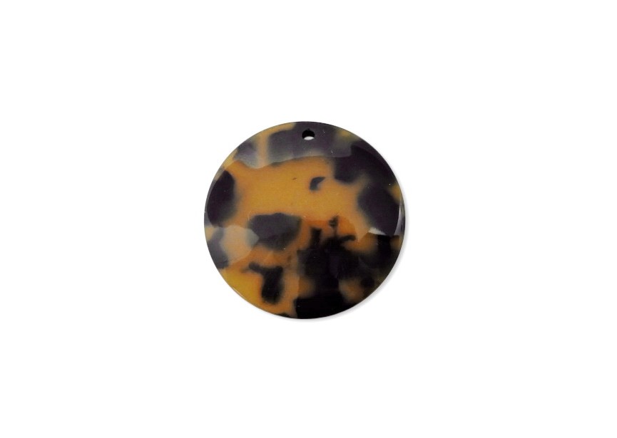 Résine pendentif disque convexe 34mm brun mix