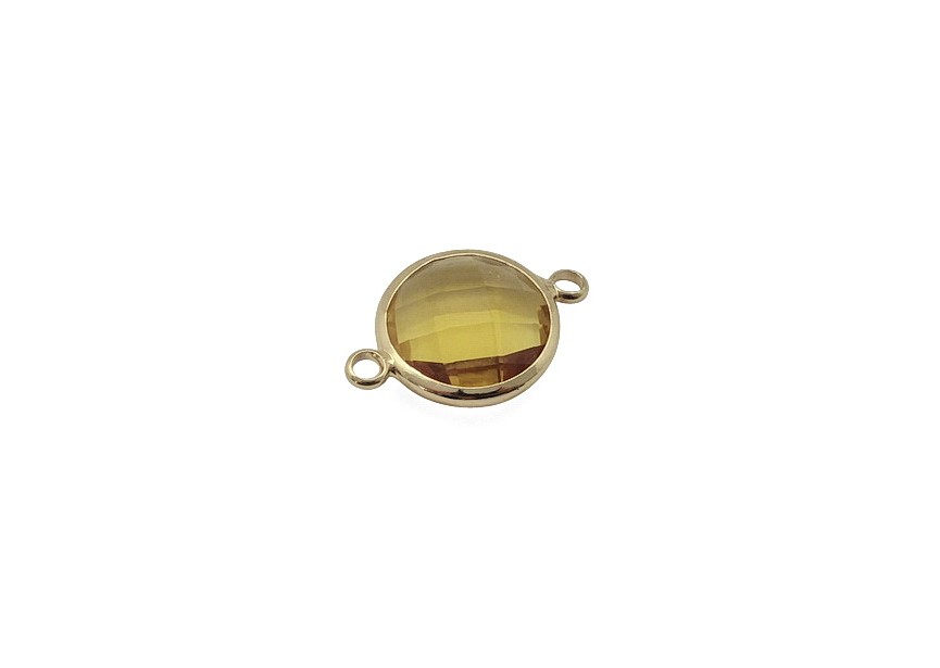 Connector faceted glass 22x15 mm dk.yellow gold