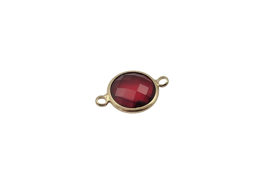 Connector faceted glass 22x15 mm lt.red gold