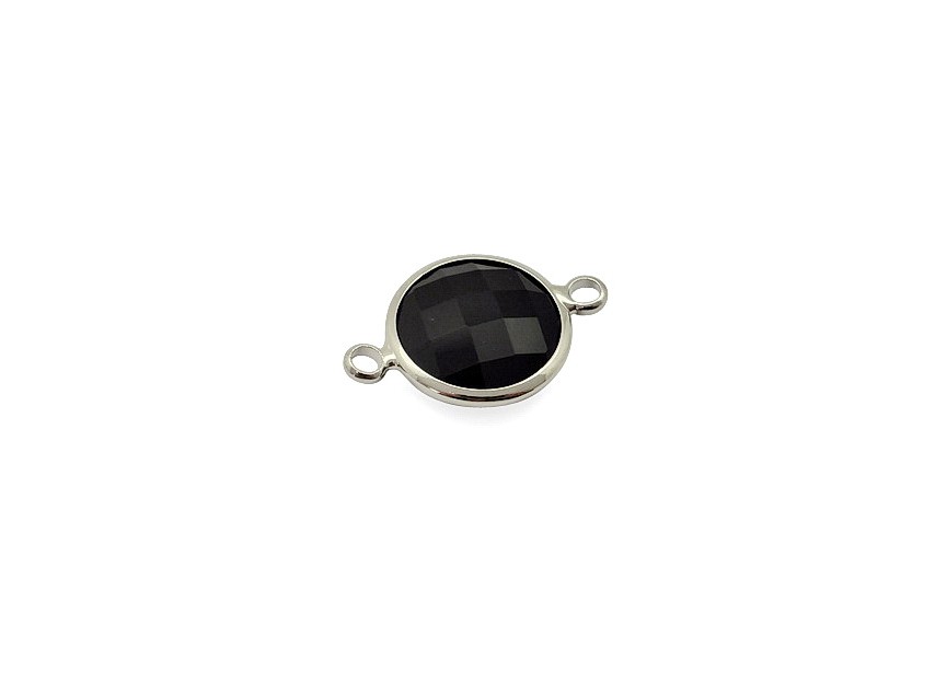Connector faceted glass 22x15 mm black rhodium