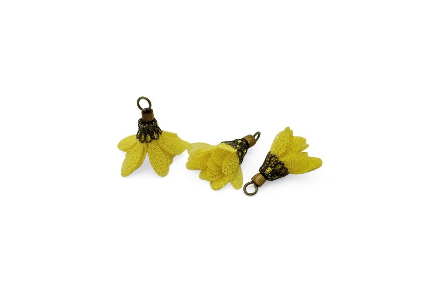Pendantif Pompon fleur 17mm jaune / vieil or