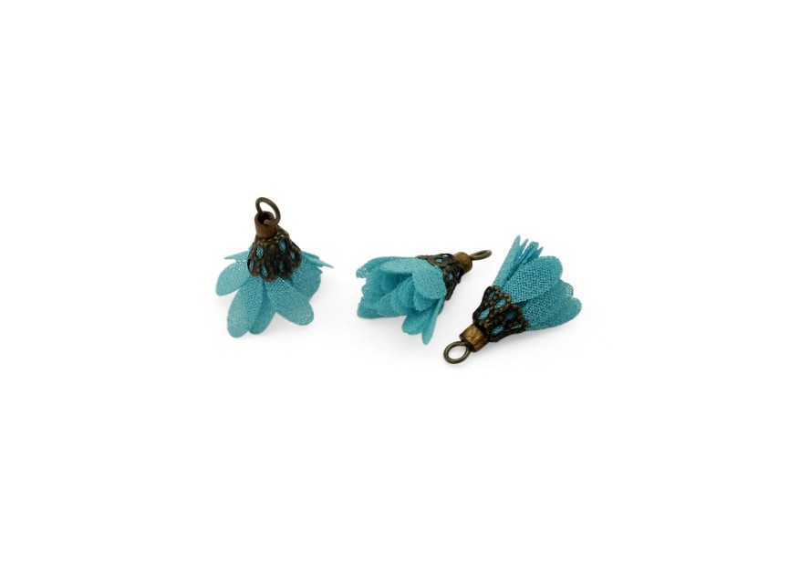 Pendant flower tassel 17mm lt.turquoise / antique gold