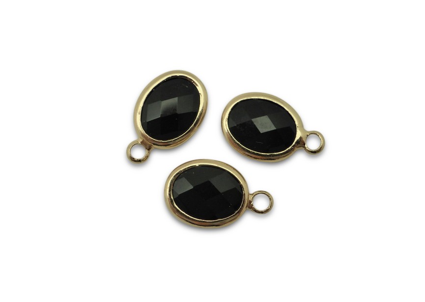 Pendant Glass faceted 10.5x8.5mm black