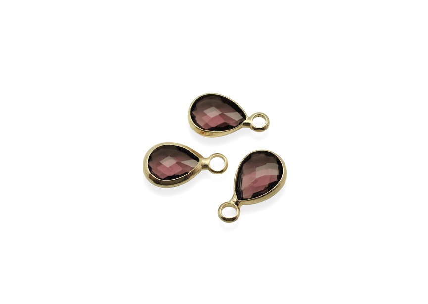 Pendant glass faceted drop 11x6mm dark pink