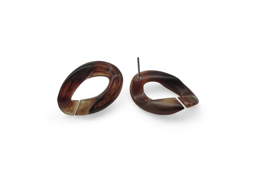 Ear stud acrylic chain link 29x20mm rust brown