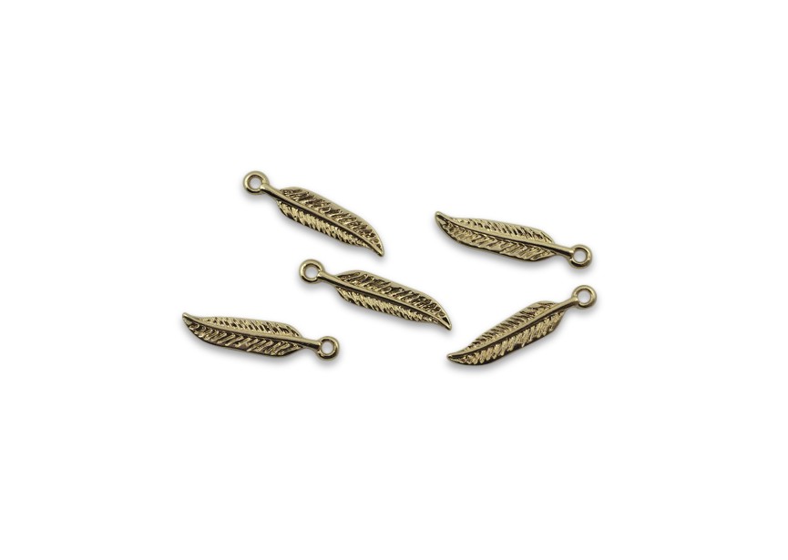 Pendant feather 18x4mm gold
