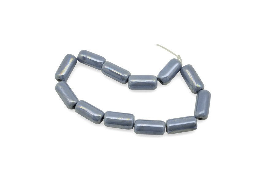 Ceramic tube bead 16x8/2.5mm blue grey