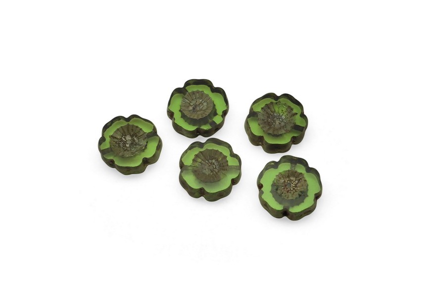 Perles de verre Tchèque fleur 14x4.7mm 20pc vert