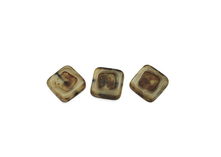 Glass beads Czech square 15x4.8mm 15pcs beige brown