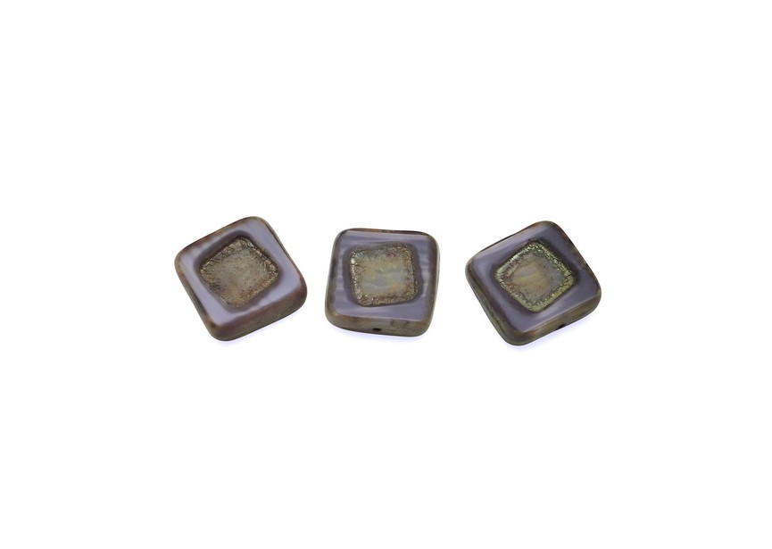 Glass beads Czech square 15x4.8mm 15pcs violet bronze