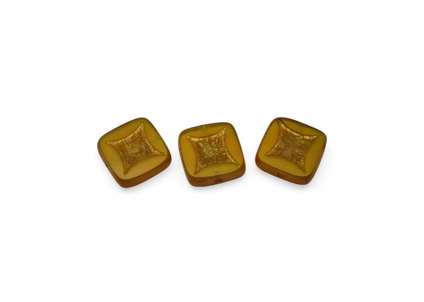 Perles de verre Tchèque carrée 15x4.8mm 15pc orangé jaune