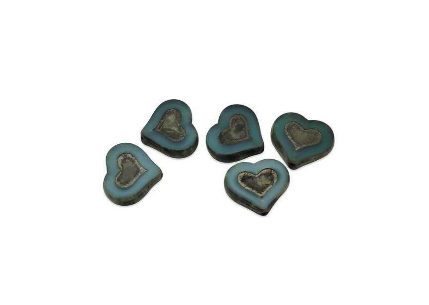 Glass beads Czech heart 12x14x4mm 20pcs pastel turquoise