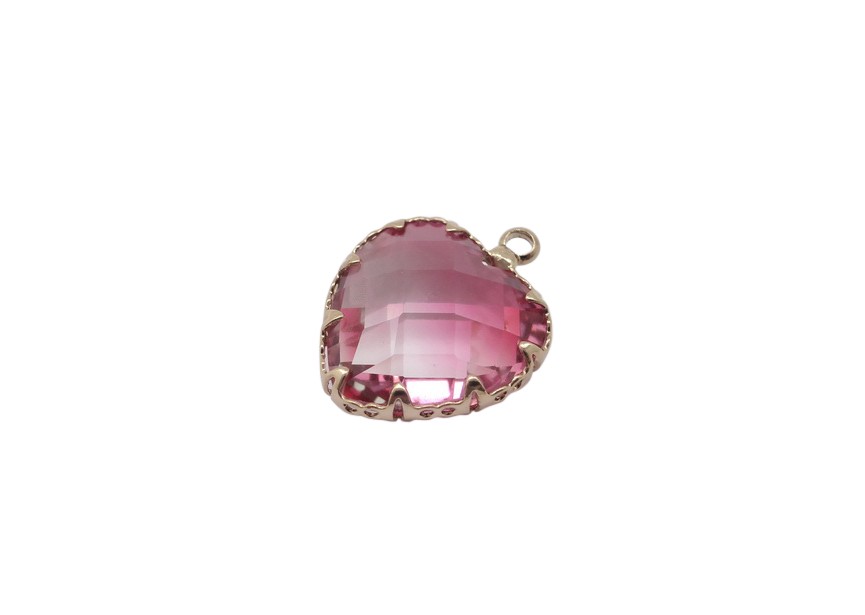 Pendant heart faceted glass 18x16mm pink gradient