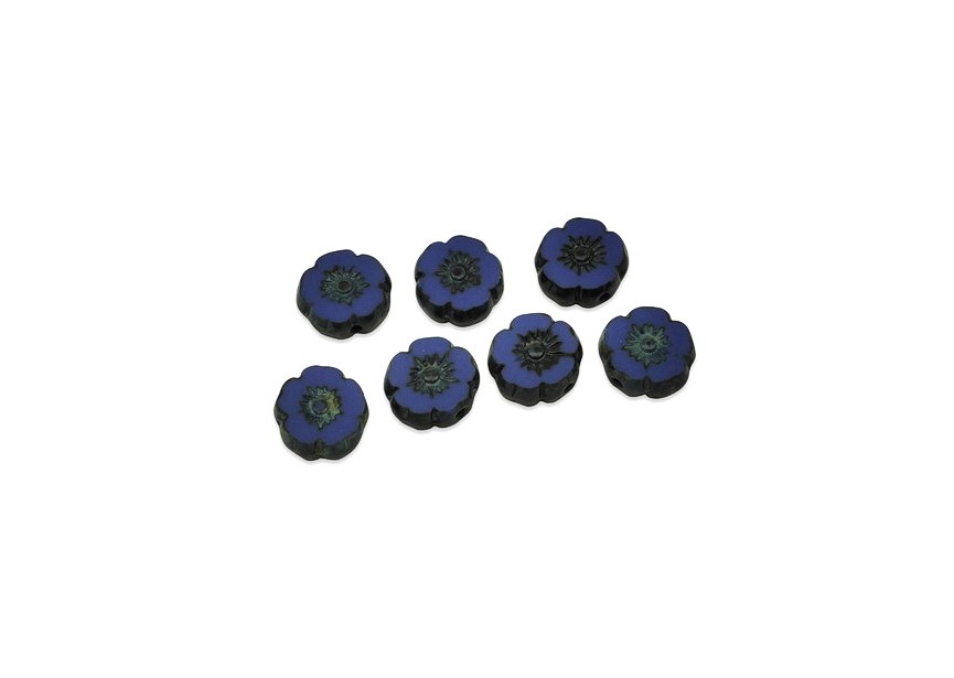 Kralen Tsjechië bloem 24 st 9x3.3mm blauw paars