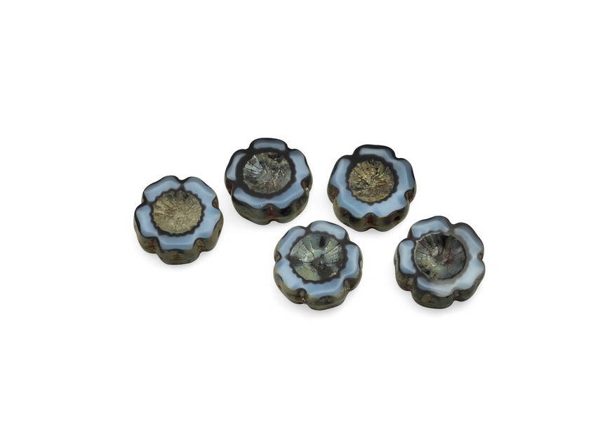 Glass beads Czech flower 14x4.7mm 20pcs light blue bronze
