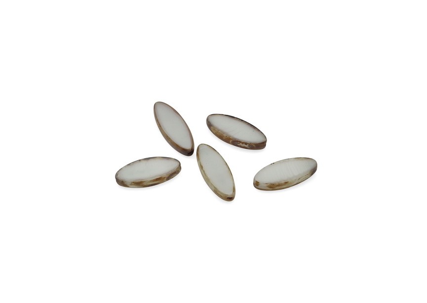 Perles Tchèque ellipse 16x6.3x4mm 20pc mix blanc ocre