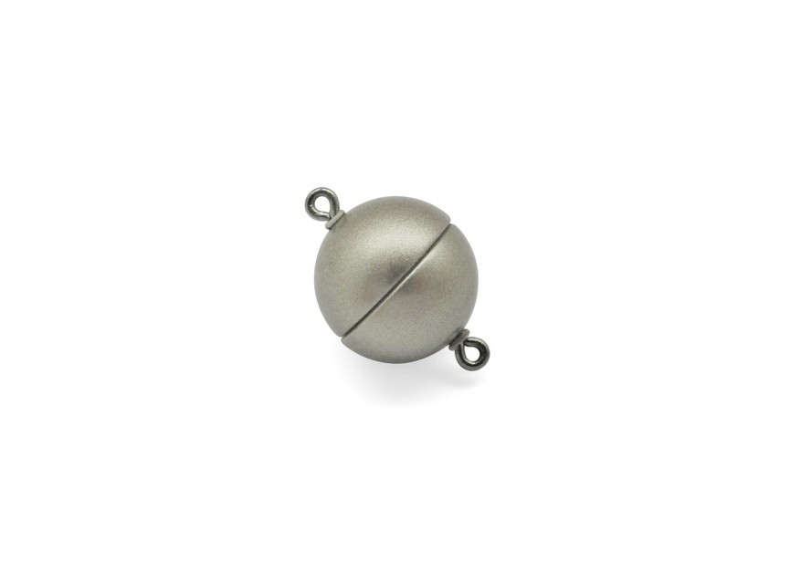 Magnetic clasp round 2 rings 15mm matt rhodium
