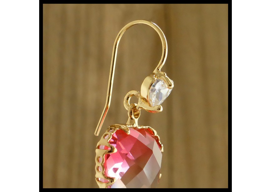 Hook earring crystal heart + ring 21x5mm gold