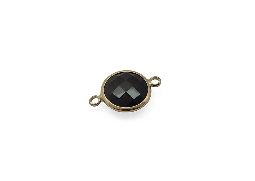 Connector faceted glass 22x15 mm black gold