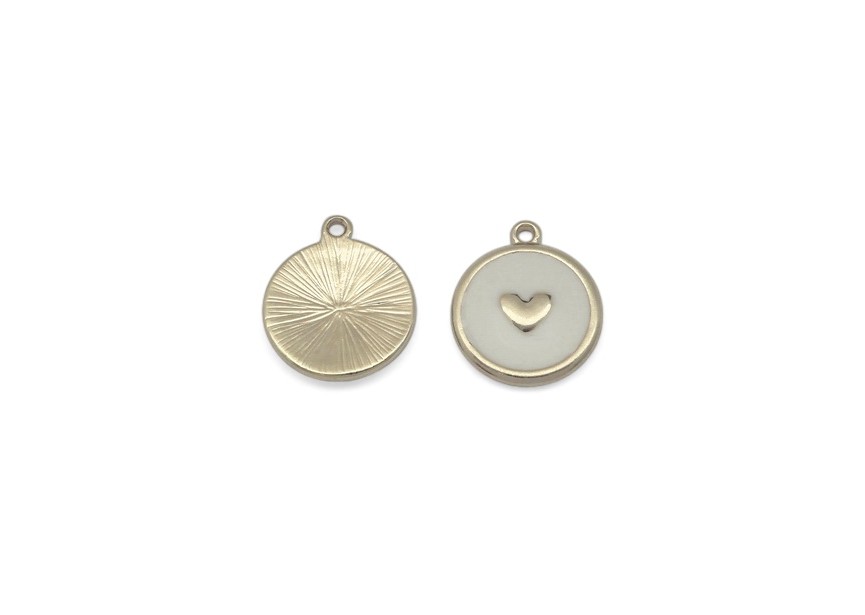 Pendant heart with white enamel 17.6x14.6mm gold
