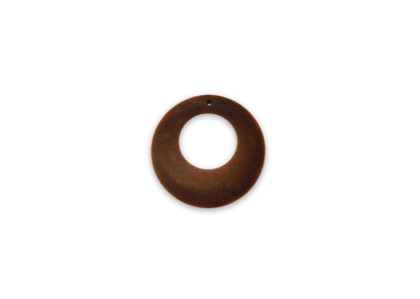 Pendant flocking wool donut asymmetrical 27mm rust brown