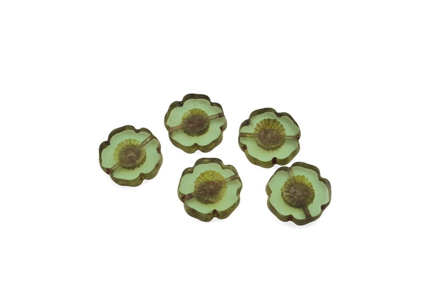 Perles de verre Tchèque fleur 14x4.7mm 20pc vert clair