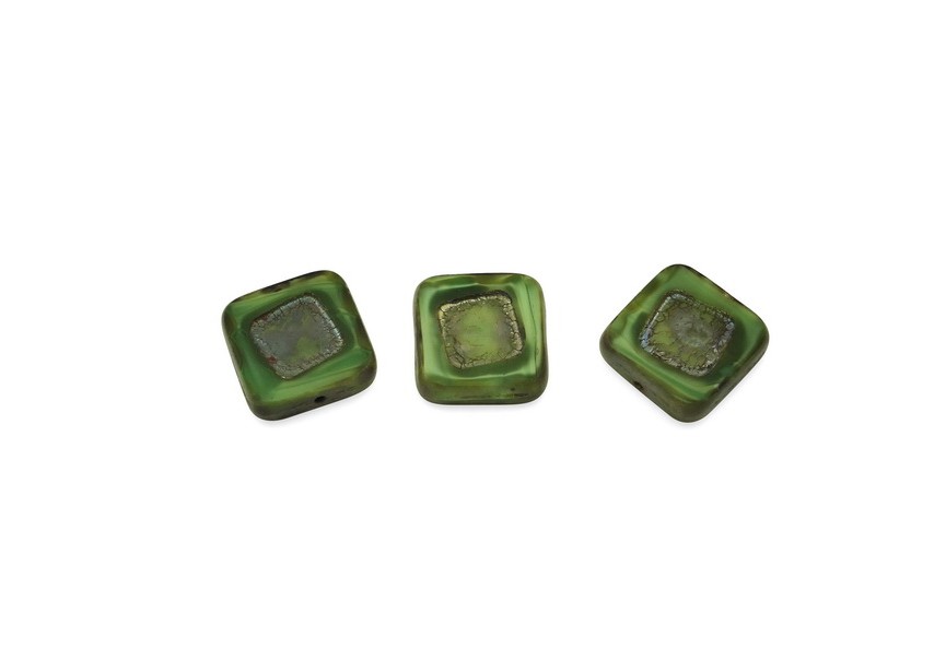 Perles Tchèque carrée 15x4.8mm 15pc vert jaune