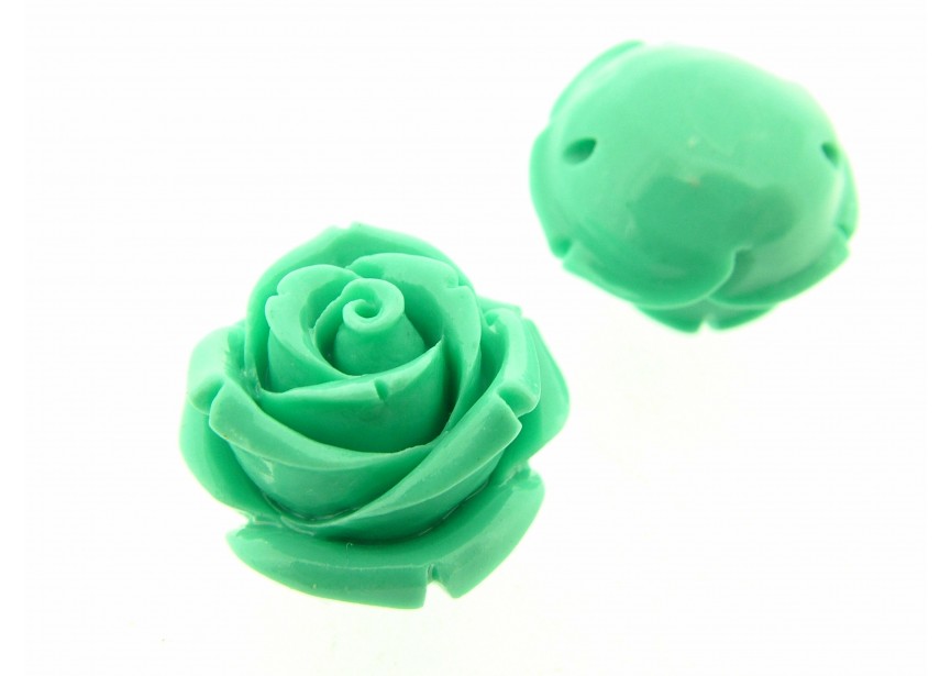 coral synth. flower 20mm through hole / light turquoise 4pcs