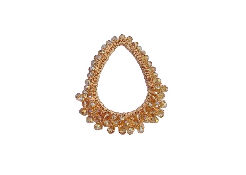 Pendant textile crocheted + crystal beads 60x48 peach orange