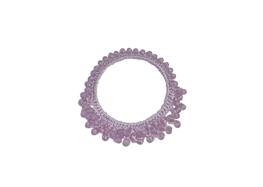 Pendant textile crocheted + crystal beads 60/40mm lilac