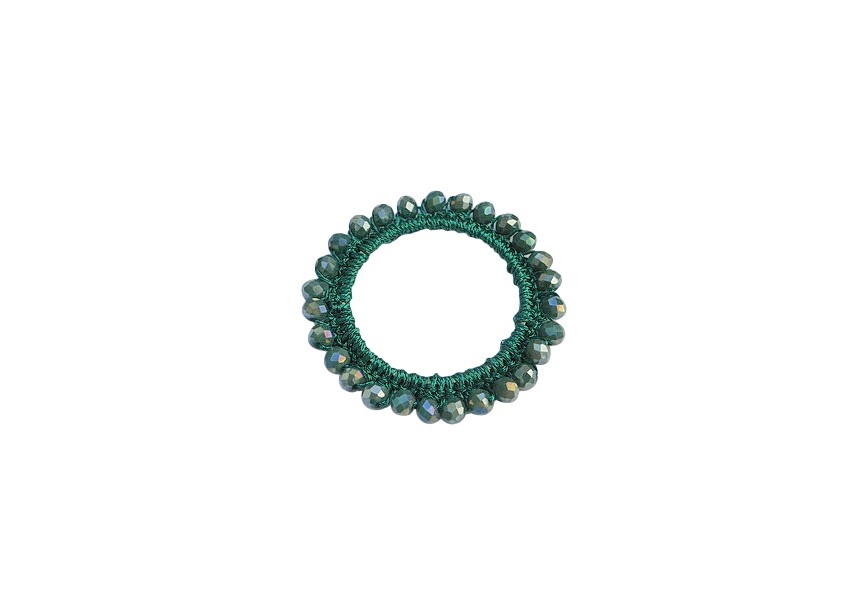 Pendant textile crocheted + crystal beads 43/30 petrol green