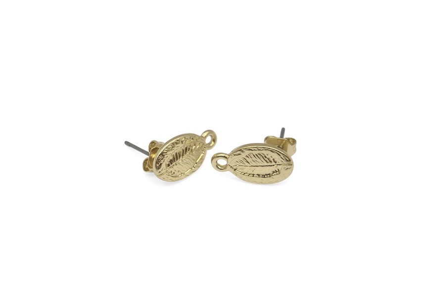 Ear stud oval with ring 13.5x7.5mm gold