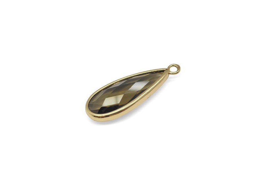 Pendant glass faceted drop 37x15x7mm smokey grey