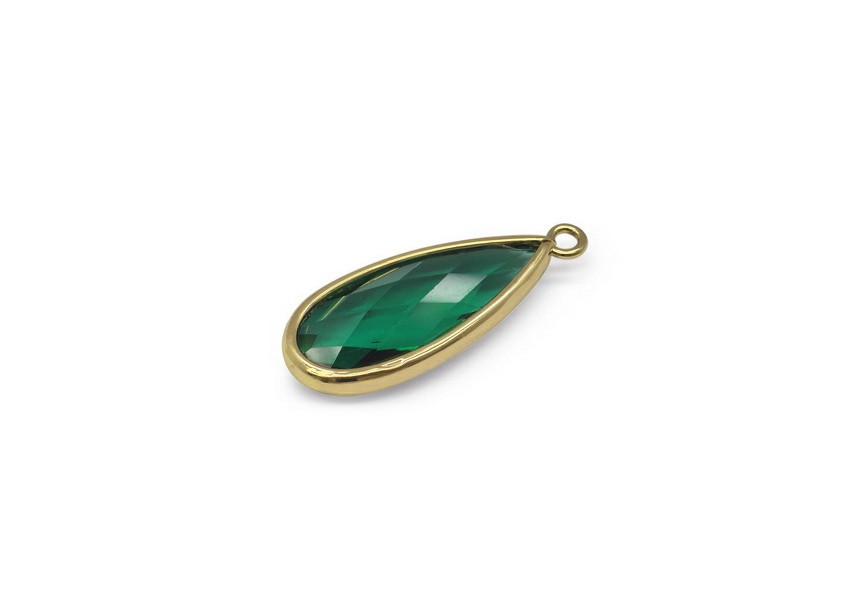 Pendant crystal faceted drop 37x15x7mm green