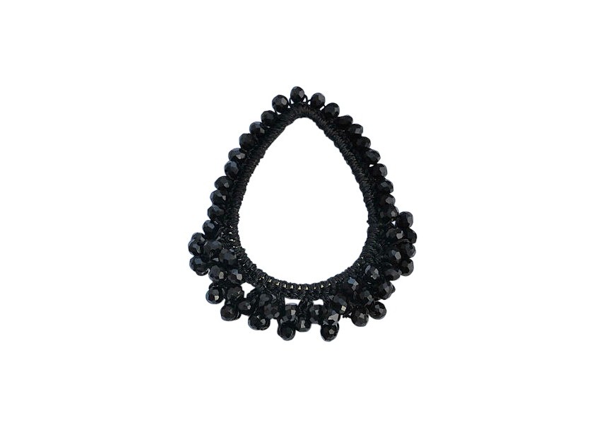 Pendant textile crocheted + crystal beads 60x48mm black