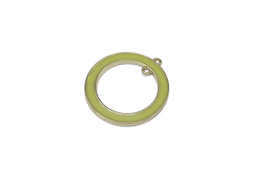 Pendant lacker round 30x33mm olivegreen/gold