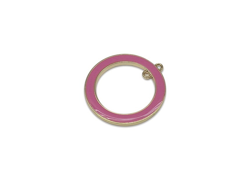 Hanger emaille rond 30x33mm roze/goud