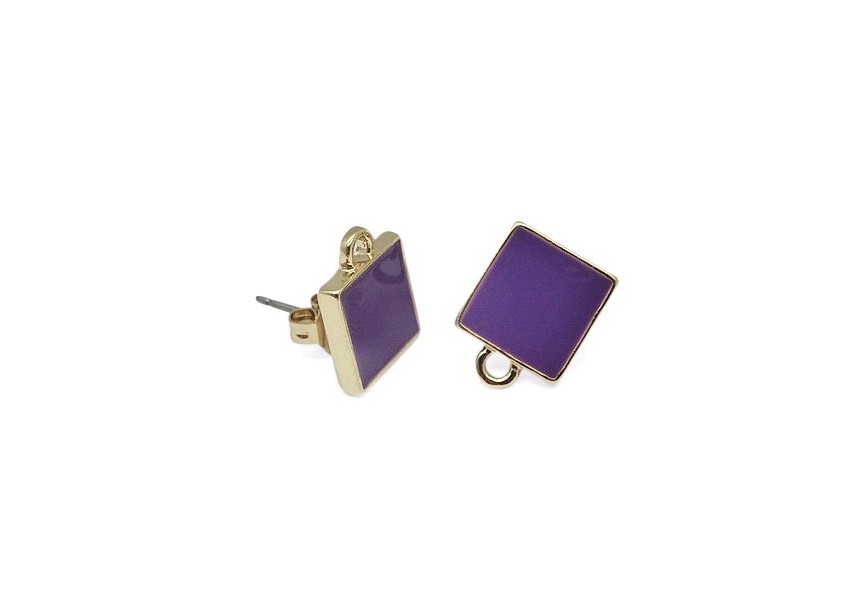 Ear stud lacker square 13x10mm purple/gold
