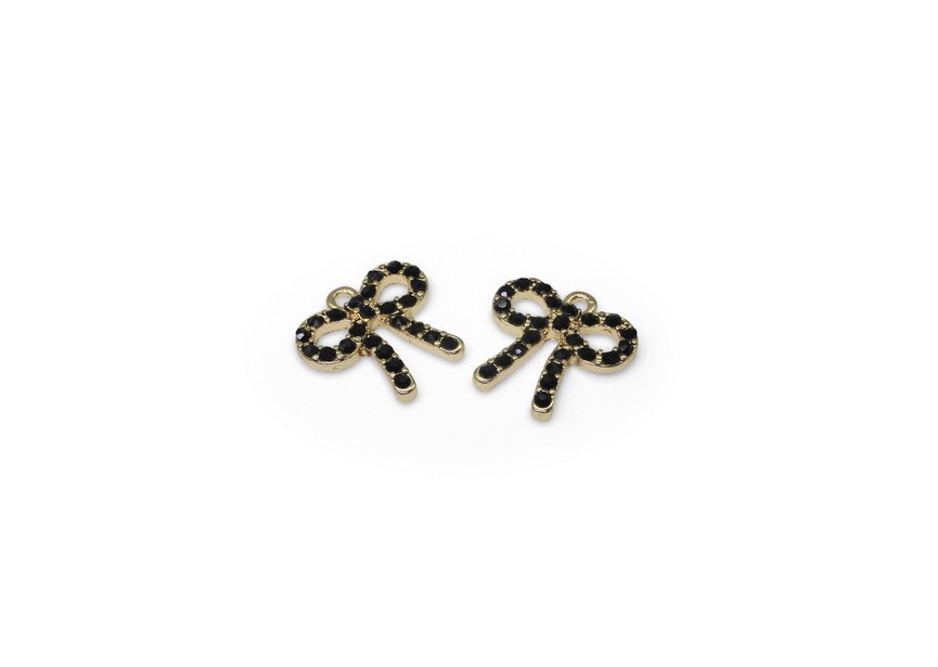 Pendant bow tie + strass black 16x16mm gold