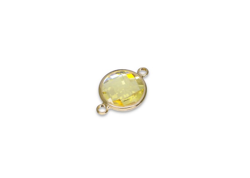 Connector faceted glass 22x15 mm light yellow gold