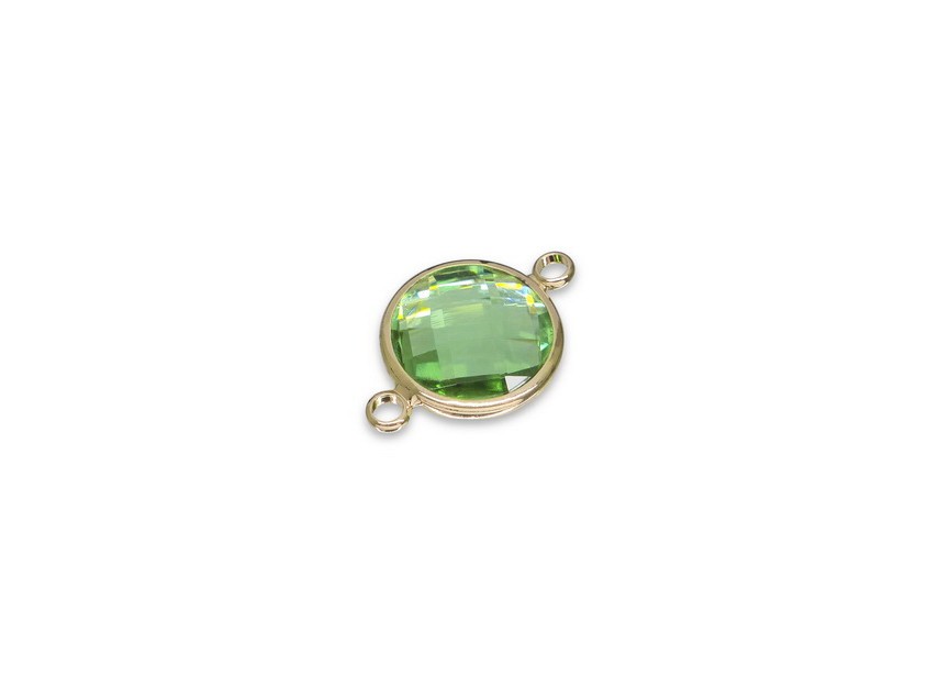 Connector faceted glass 22x15 mm light green gold
