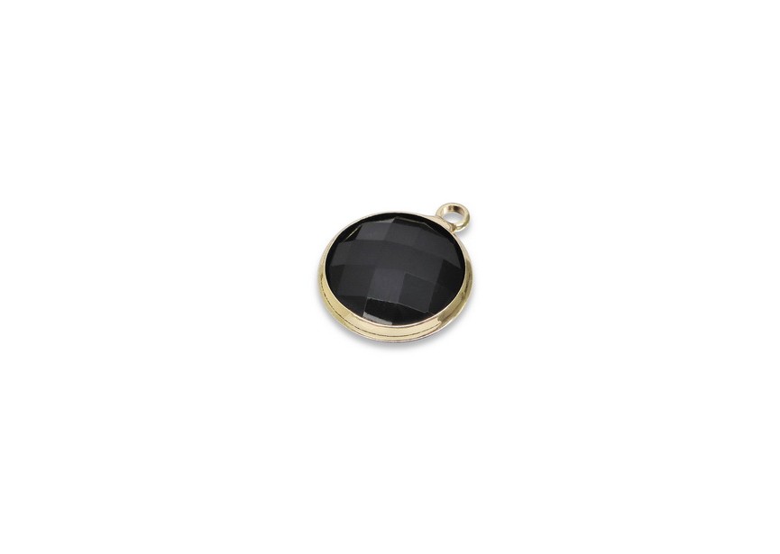 Hanger crystal facet 18x15mm zwart goud
