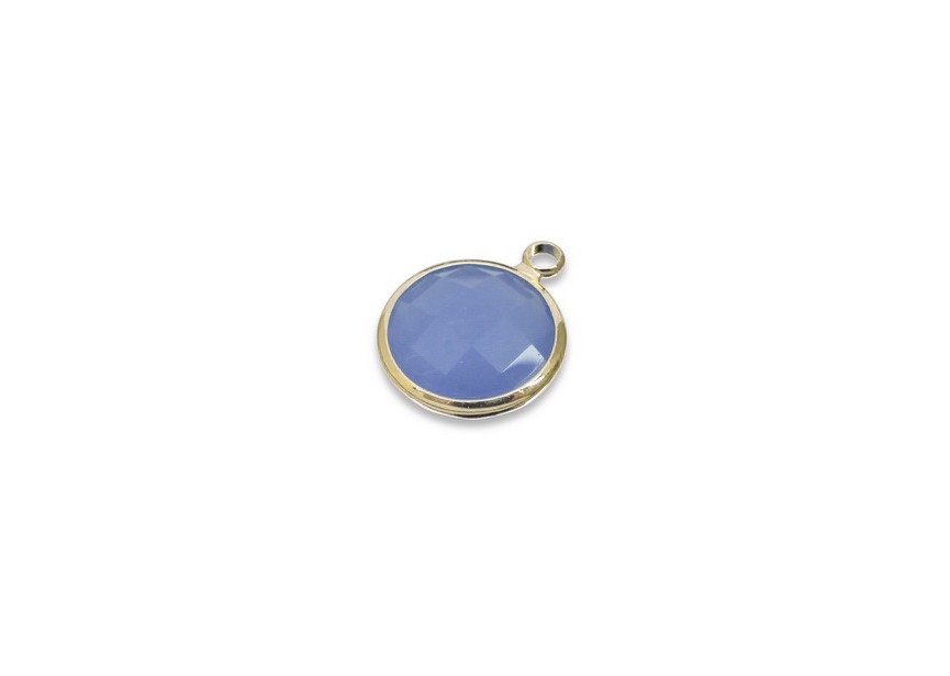 Pendant faceted crystal 18x15 blue semi transp gold