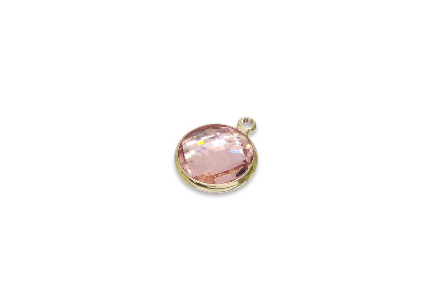 Pendant faceted glass 18x15mm pink gold