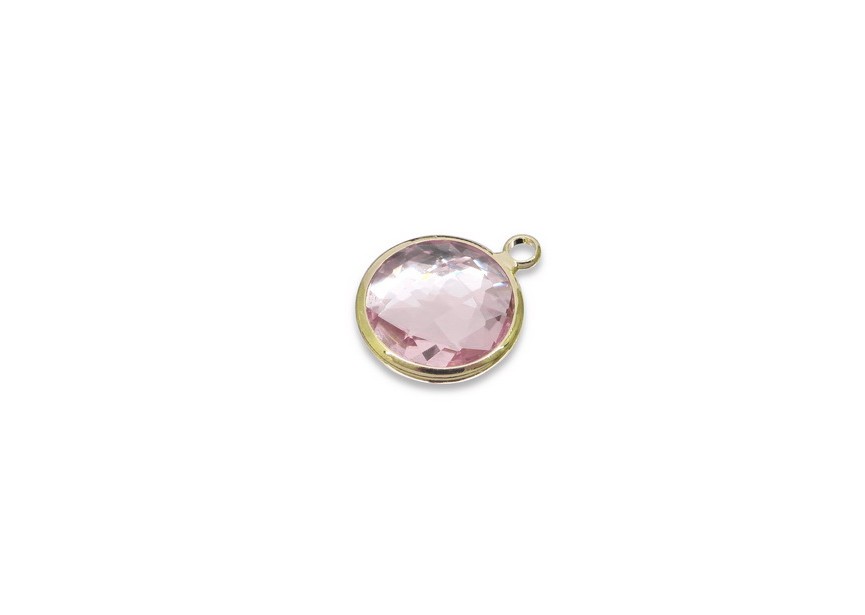 Pendant faceted crystal 18x15mm light pink gold