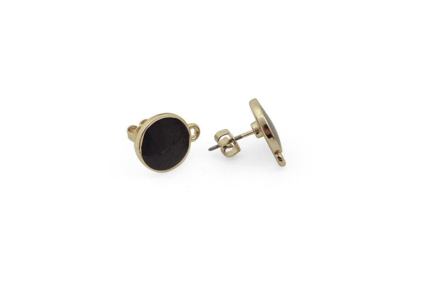 Ear stud with ring 15x12mm gold/black