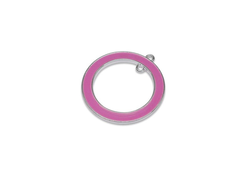 Hanger emaille rond 30x33mm roze/zilver