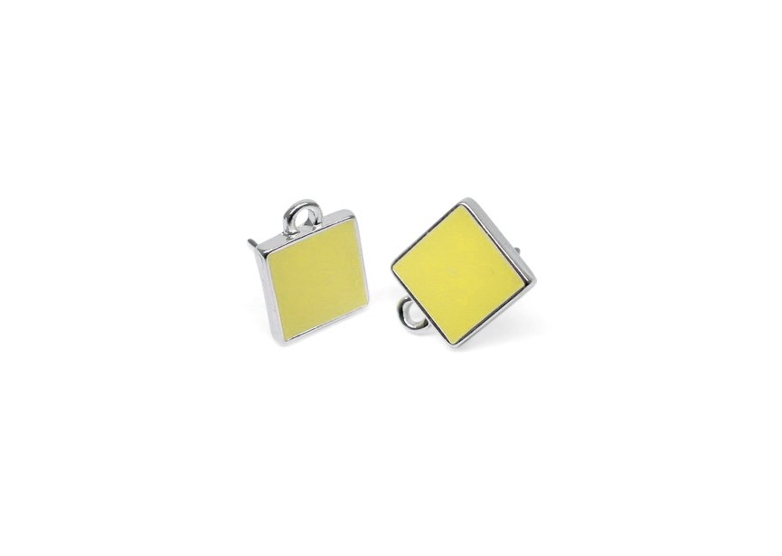 Ear stud lacker square 13x10mm yellow/silver
