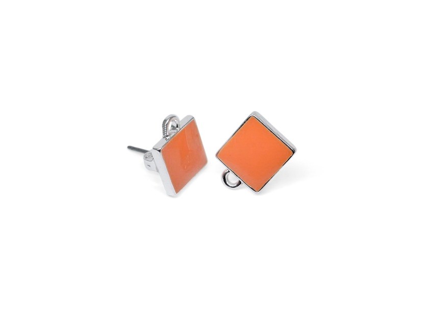 Ear stud lacker square 13x10mm orange/silver